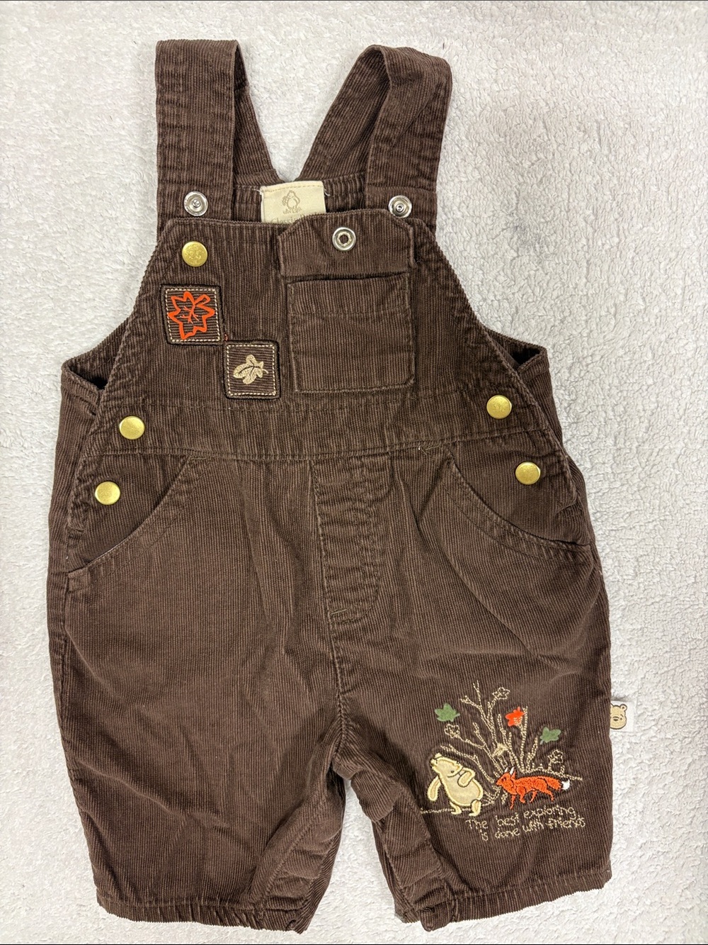 Disney classic Pooh fox autumn brown corduroy fall themed overalls newborn
